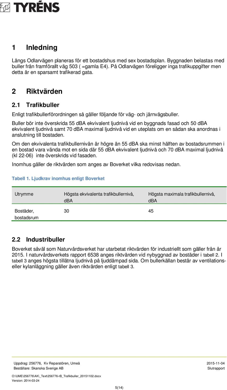 Buller bör inte överskrida 55 dba ekvivalent ljudnivå vid en byggnads fasad och 50 dba ekvivalent ljudnivå samt 70 dba maximal ljudnivå vid en uteplats om en sådan ska anordnas i anslutning till