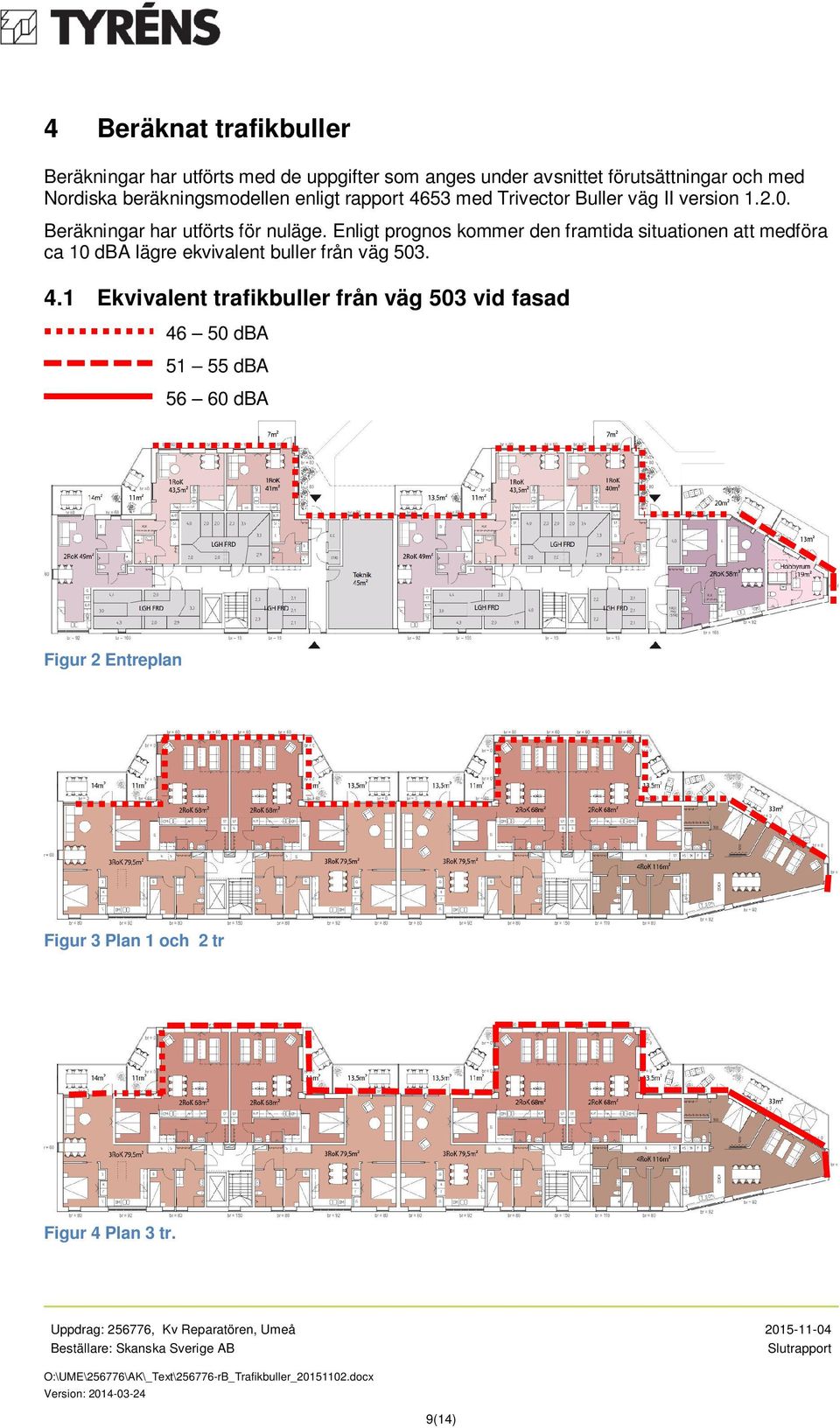 Enligt prognos kommer den framtida situationen att medföra ca 10 dba lägre ekvivalent buller från väg 503. 4.