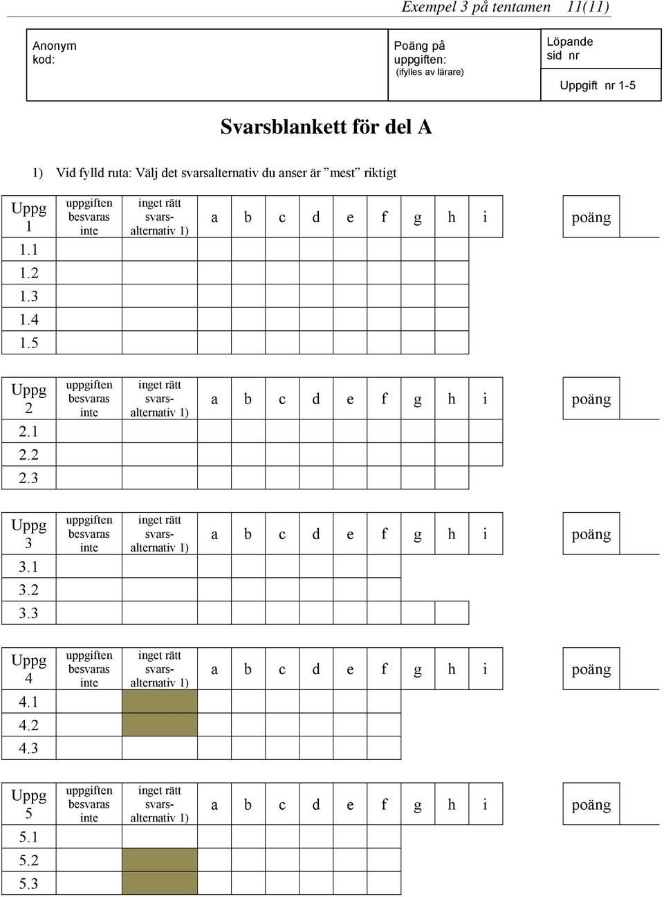 1 uppgiften besvaras inte inget rätt svarsalternativ 1) a b c d e f g h i poäng 2.2 2.3 Uppg 3 3.