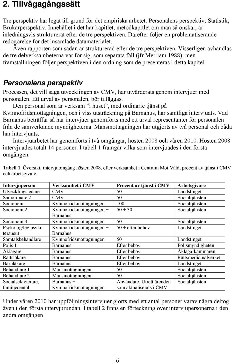 Därefter följer en problematiserande redogörelse för det insamlade datamaterialet. Även rapporten som sådan är strukturerad efter de tre perspektiven.