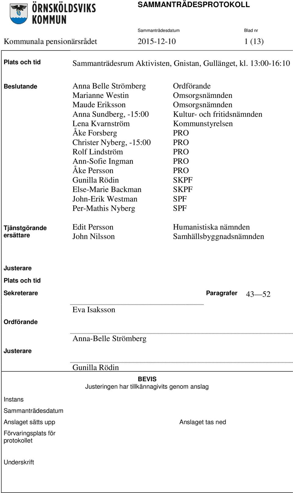 Ingman Åke Persson Gunilla Rödin Else-Marie Backman John-Erik Westman Per-Mathis Nyberg Edit Persson John Nilsson Ordförande Omsorgsnämnden Omsorgsnämnden Kultur- och fritidsnämnden Kommunstyrelsen