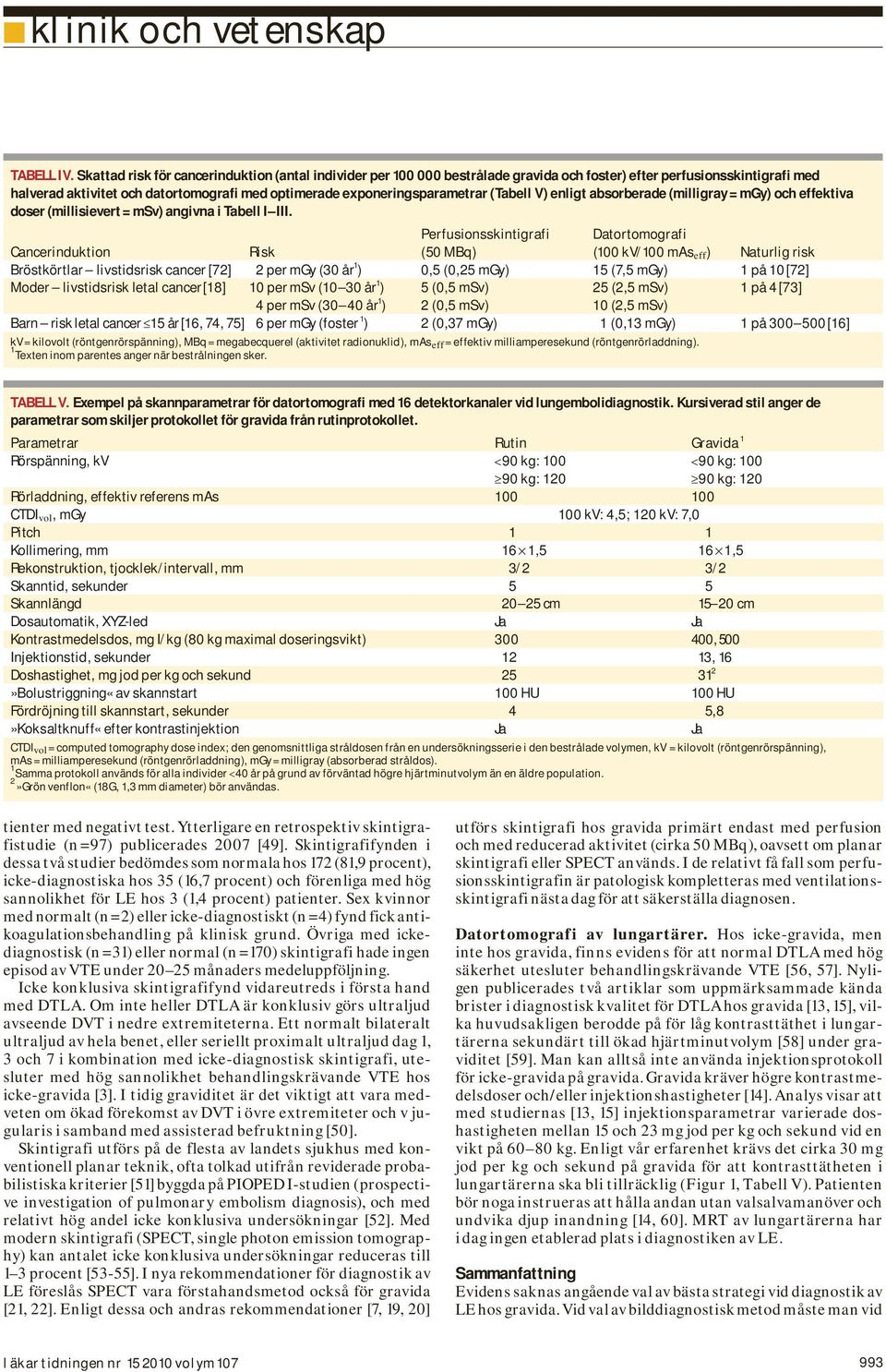 (Tabell V) enligt absorberade (milligray = mgy) och effektiva doser (millisievert = msv) angivna i Tabell I III.