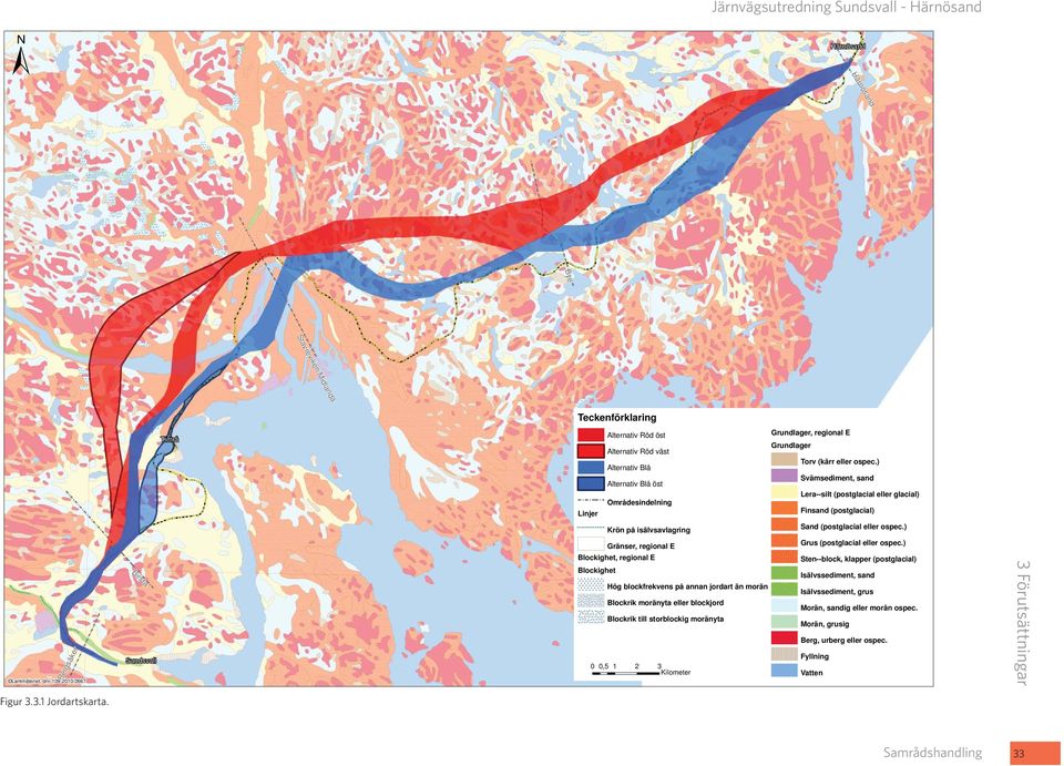 ) Gränser, regional E Grus (postglacial eller ospec.