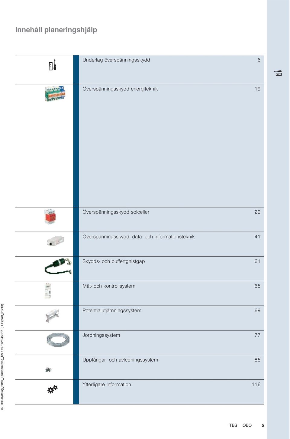 Skydds- och buffertgnistgap 61 Mät- och kontrollsystem 65 Potentialutjämningssystem 69
