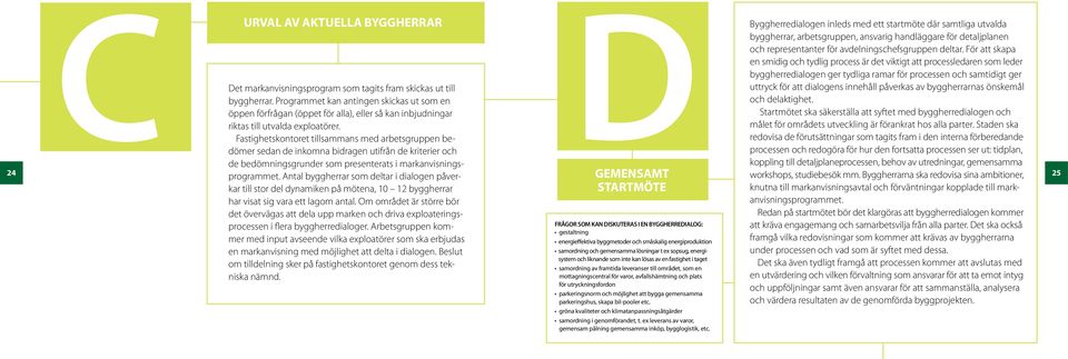 För att skapa en smidig och tydlig process är det viktigt att processledaren som leder byggherredialogen ger tydliga ramar för processen och samtidigt ger Det markanvisningsprogram som tagits fram
