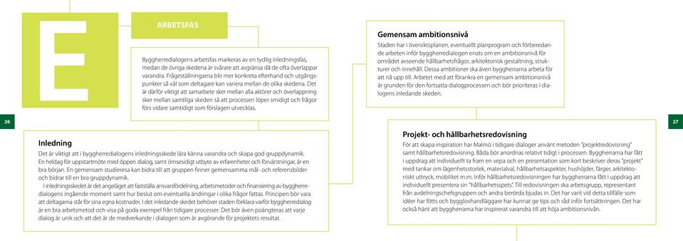 Dessa ambitioner ska även byggherrarna arbeta för medan de övriga skedena är svårare att avgränsa då de ofta överlappar varandra.