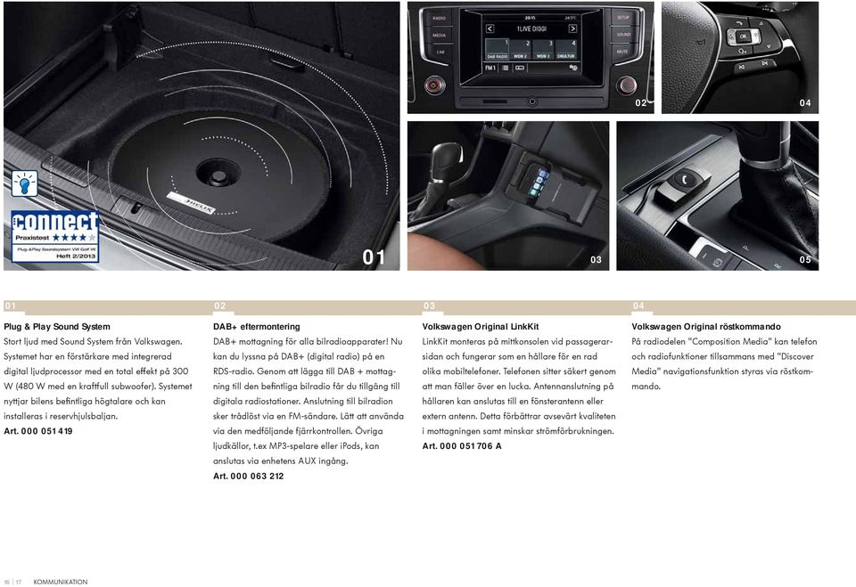 Nu LinkKit monteras på mittkonsolen vid passagerar- På radiodelen "Composition Media" kan telefon Systemet har en förstärkare med integrerad kan du lyssna på DAB+ (digital radio) på en sidan och