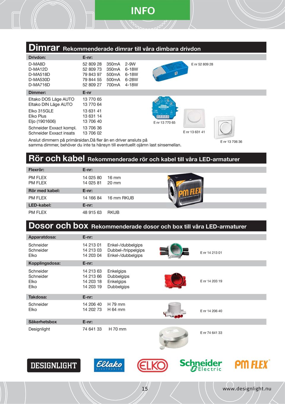 Schneider Exxact kompl. 13 706 36 Schneider Exxact insats 13 706 02 E nr 13 631 41 Anslut dimmern på primärsidan.