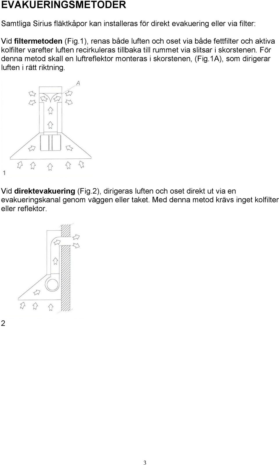 skorstenen. För denna metod skall en luftreflektor monteras i skorstenen, (Fig.1A), som dirigerar luften i rätt riktning.