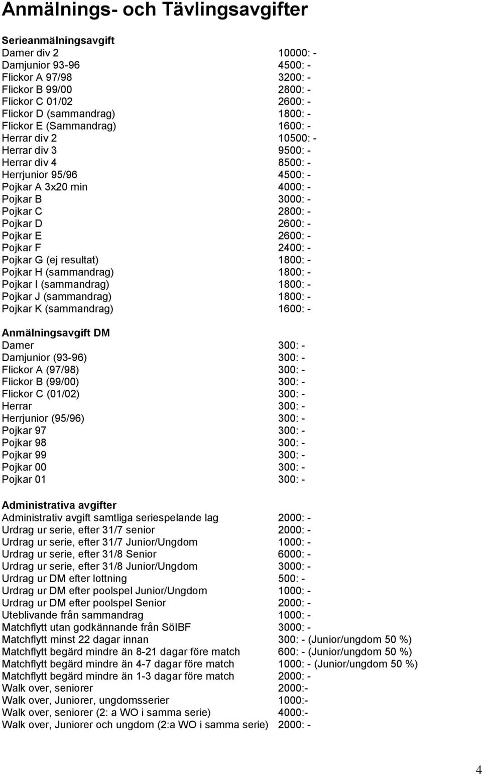 2600: - Pojkar E 2600: - Pojkar F 2400: - Pojkar G (ej resultat) 1800: - Pojkar H (sammandrag) 1800: - Pojkar I (sammandrag) 1800: - Pojkar J (sammandrag) 1800: - Pojkar K (sammandrag) 1600: -