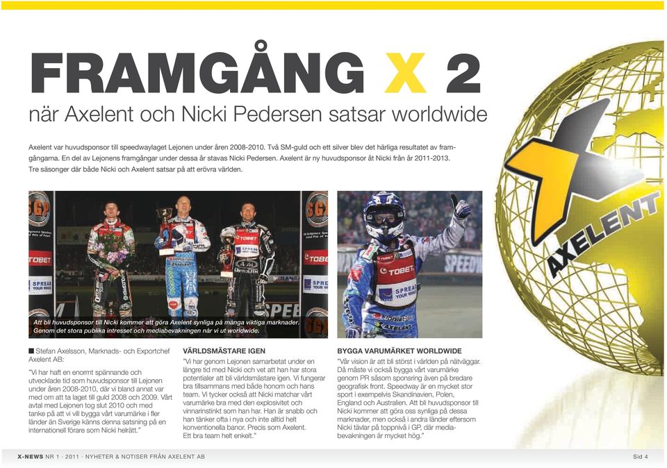 Tre säsonger där både Nicki och Axelent satsar på att erövra världen. Att bli huvudsponsor till Nicki kommer att göra Axelent synliga på många viktiga marknader.
