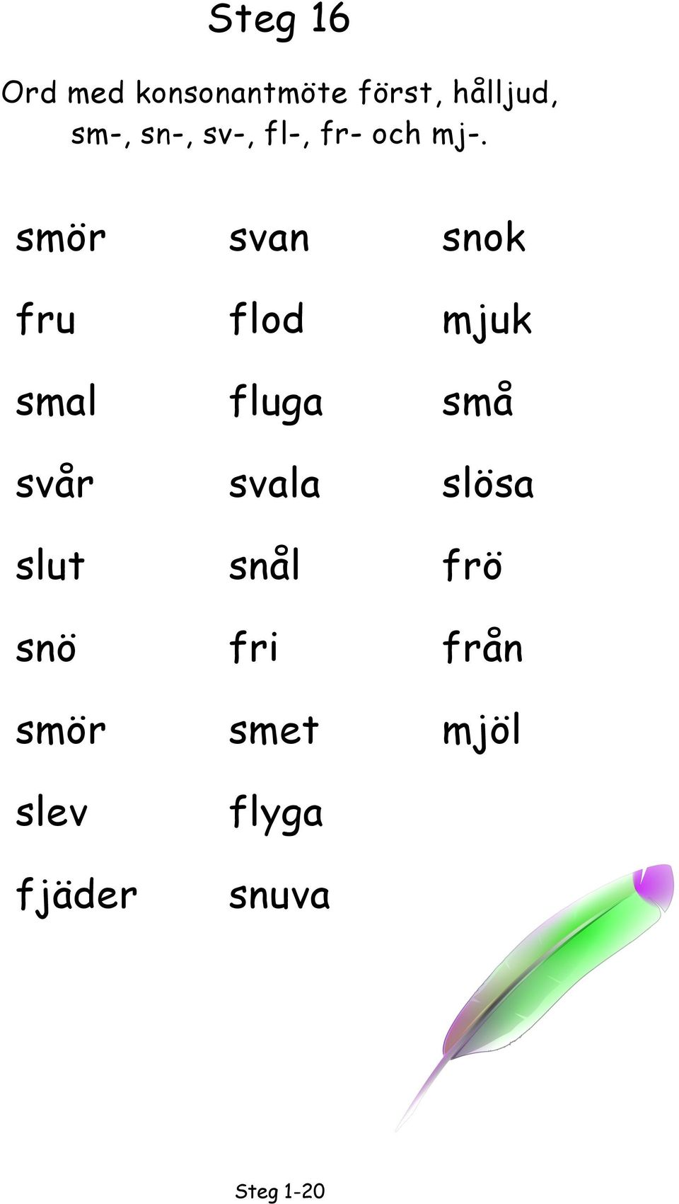 smör svan snok fru flod mjuk smal fluga små svår