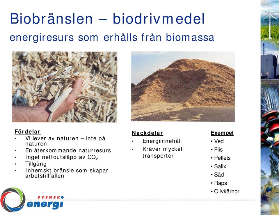 av CO 2 Tillgång Inhemskt bränsle som skapar arbetstillfällen Nackdelar