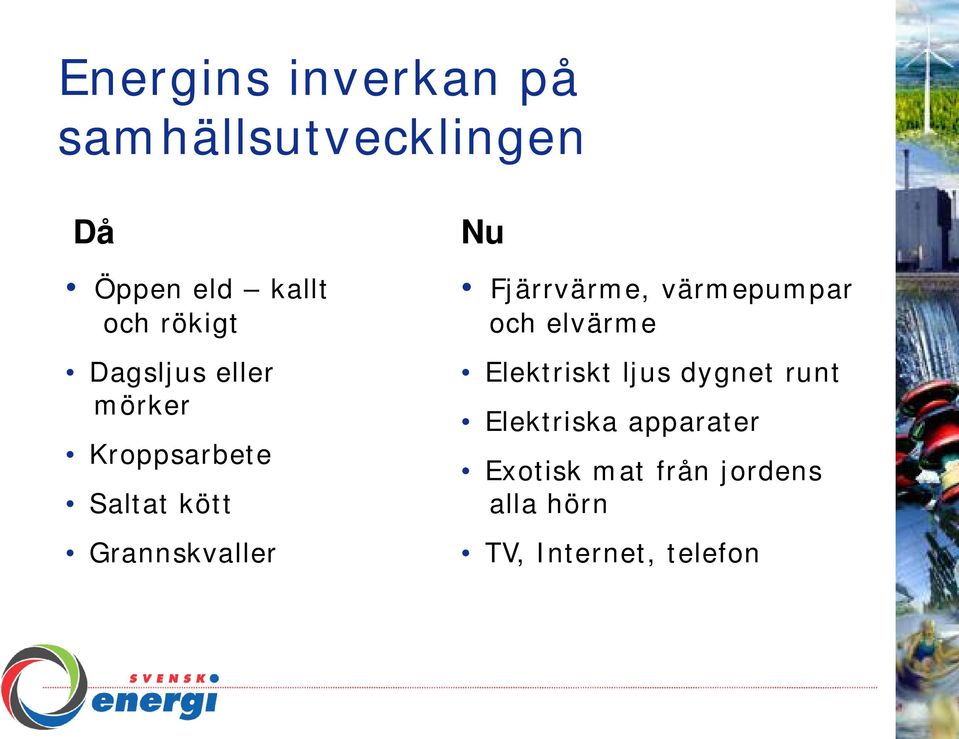 Nu Fjärrvärme, värmepumpar och elvärme Elektriskt ljus dygnet runt