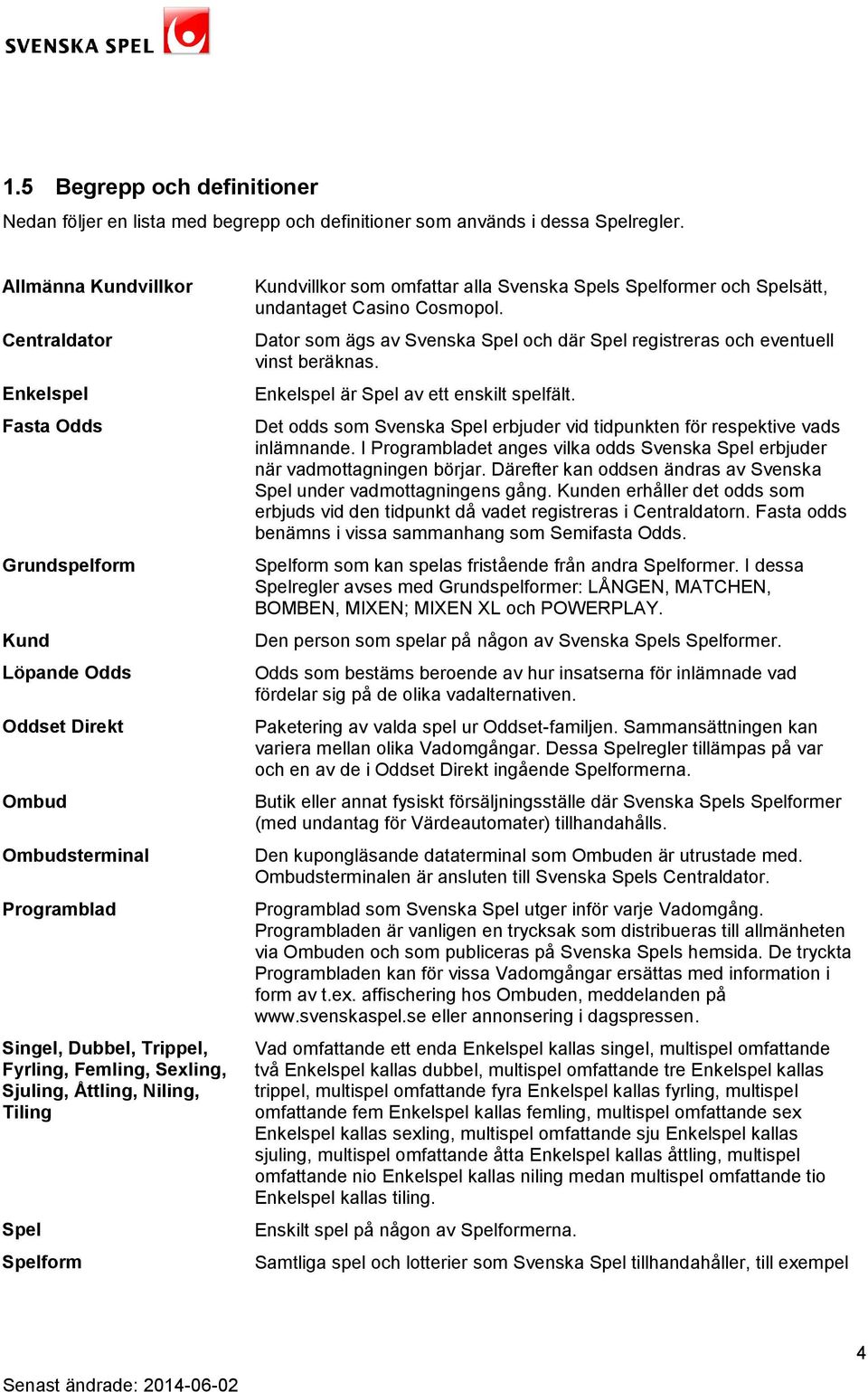 Åttling, Niling, Tiling Spel Spelform Kundvillkor som omfattar alla Svenska Spels Spelformer och Spelsätt, undantaget Casino Cosmopol.