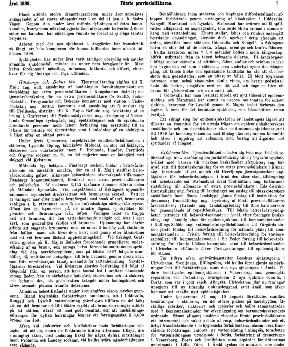 betydelse. Arbetet med det nya sjukhuset å Änggärden har framskridit så långt, att hela komplexen bör kunna fullbordas inom afsedd tid, hösten 1899.