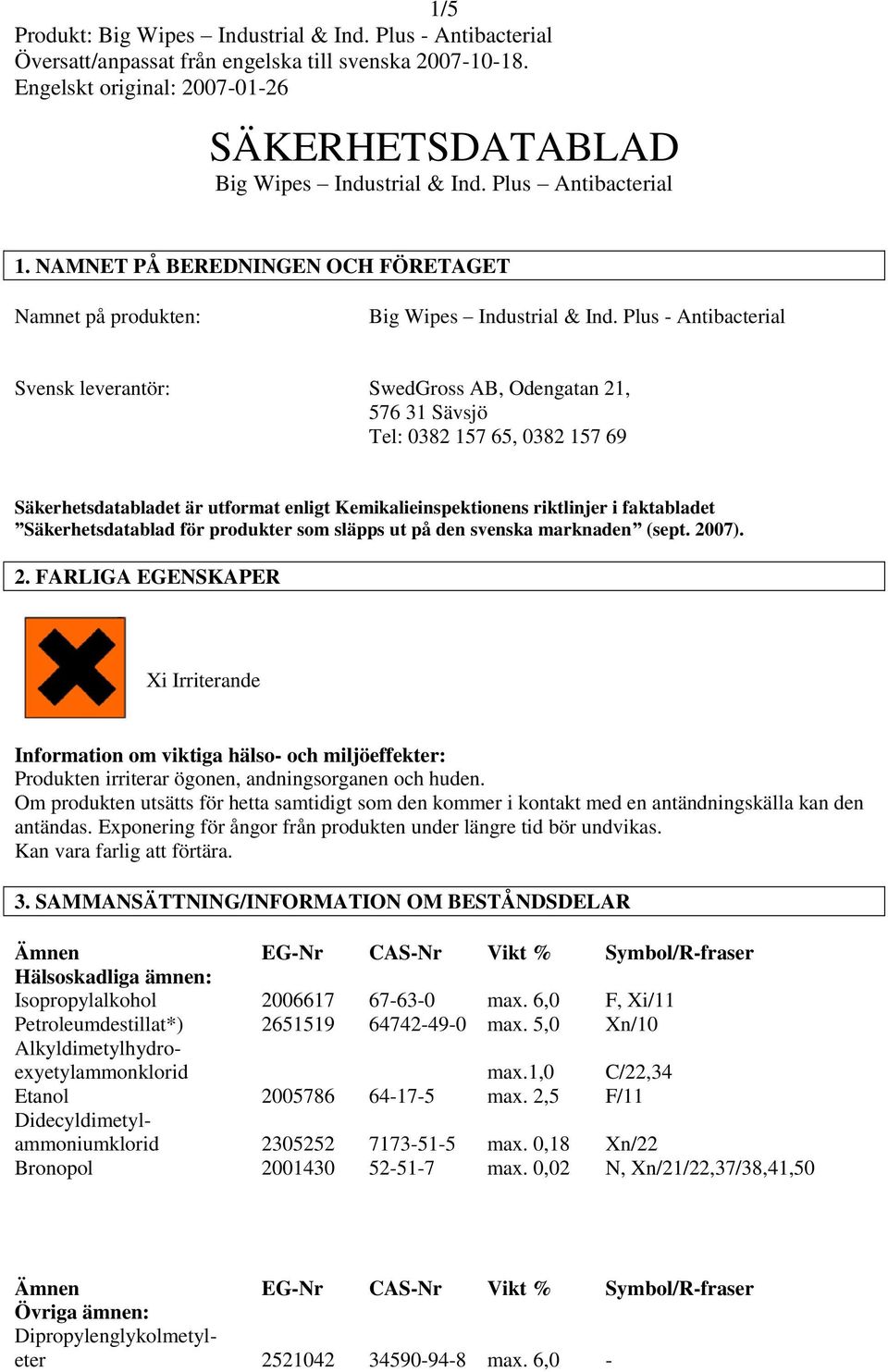 Säkerhetsdatablad för produkter som släpps ut på den svenska marknaden (sept. 20