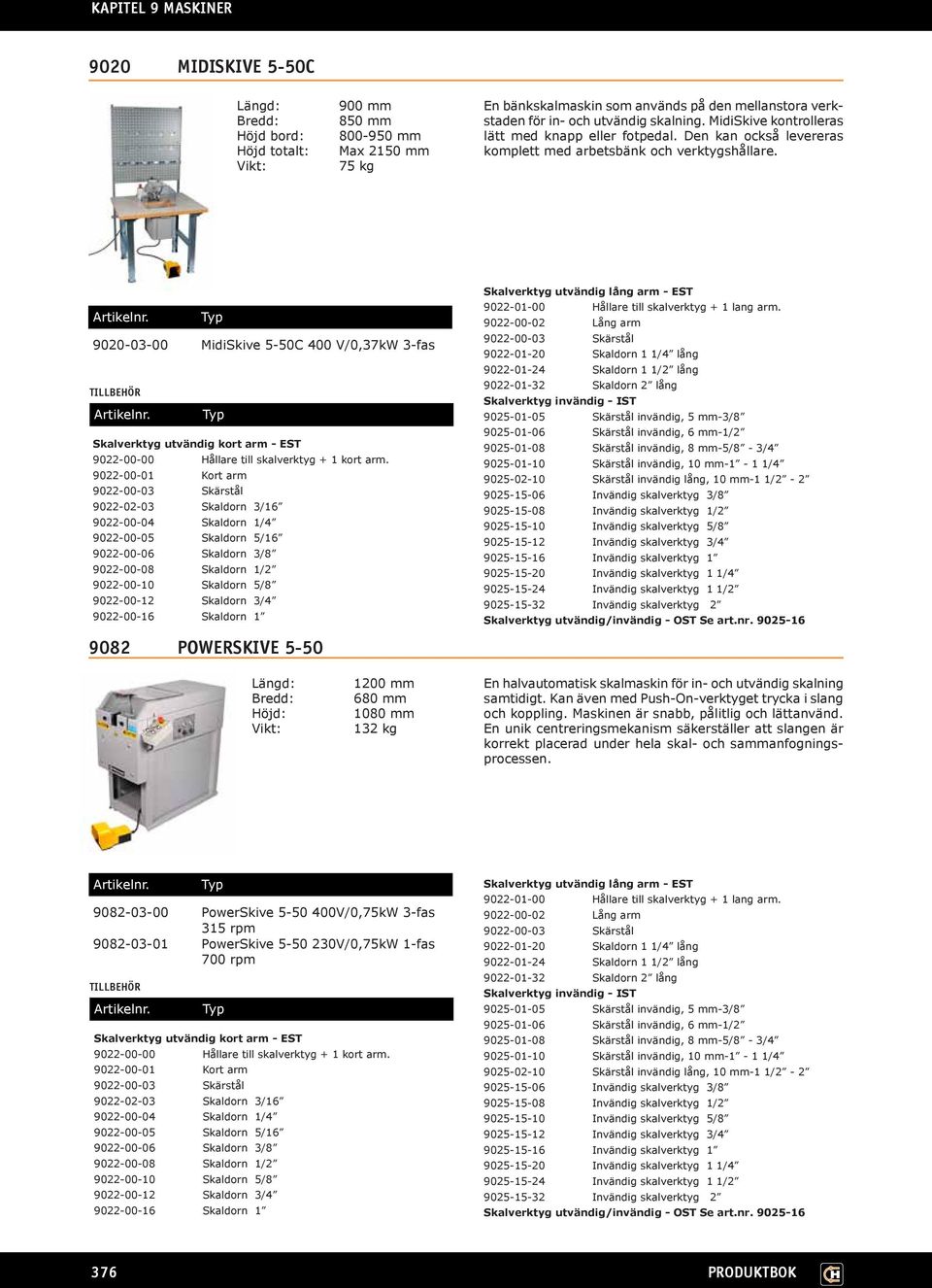 9020-03-00 MidiSkive 5-50C 400 V/0,37kW 3-fas Skalverktyg utvändig kort arm - EST 9022-00-00 Hållare till skalverktyg + 1 kort arm.