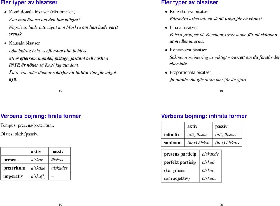 Äldre vita män lämnar s därför att Sahlin står för något nytt. Fler typer av bisatser Konsekutiva bisatser Förändra arbetsrätten så att unga får en chans!