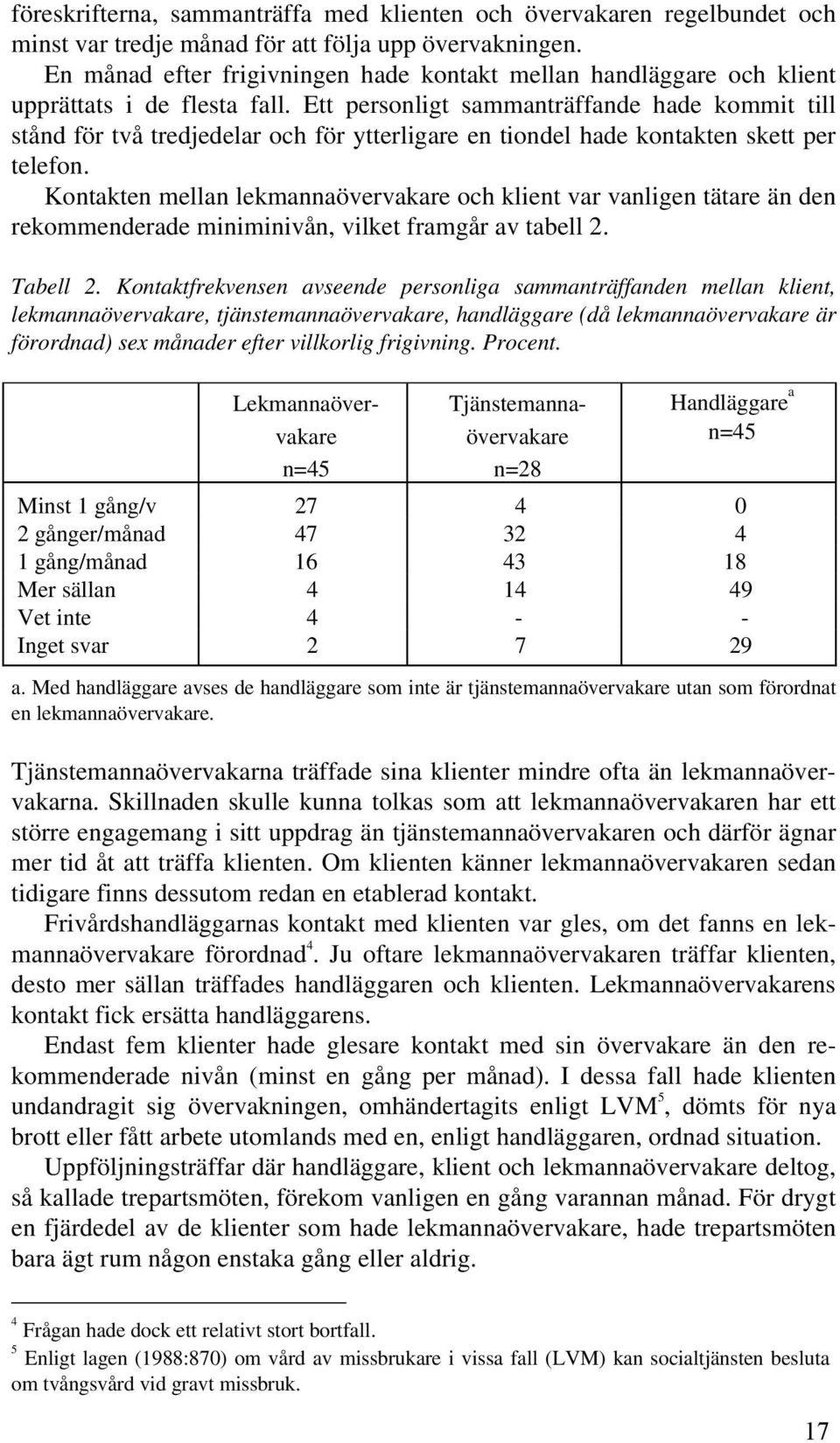 Ett personligt sammanträffande hade kommit till stånd för två tredjedelar och för ytterligare en tiondel hade kontakten skett per telefon.