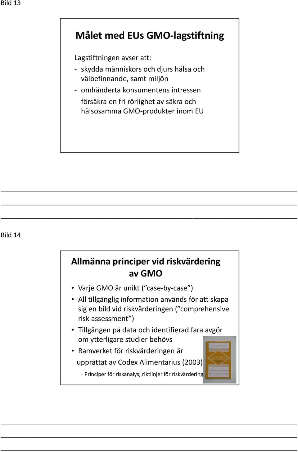 case-by-case ) All tillgänglig information används för att skapa sig en bild vid riskvärderingen ( comprehensive risk assessment ) Tillgången på data och