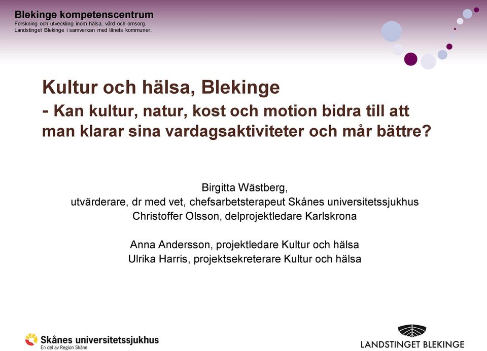 Birgitta Wästberg, utvärderare, dr med vet, chefsarbetsterapeut Skånes universitetssjukhus