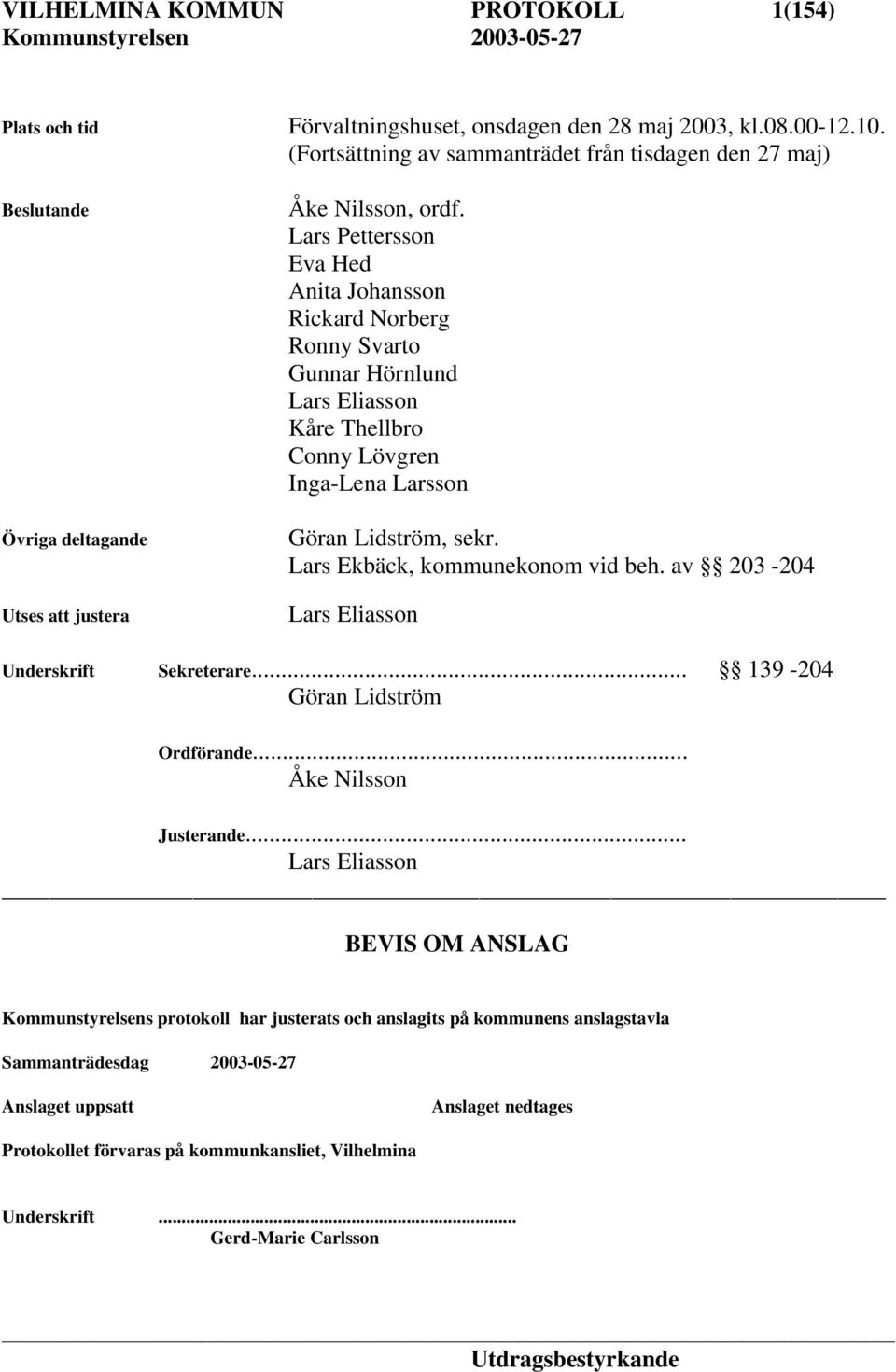 Lars Pettersson Eva Hed Anita Johansson Rickard Norberg Ronny Svarto Gunnar Hörnlund Lars Eliasson Kåre Thellbro Conny Lövgren Inga-Lena Larsson Göran Lidström, sekr.