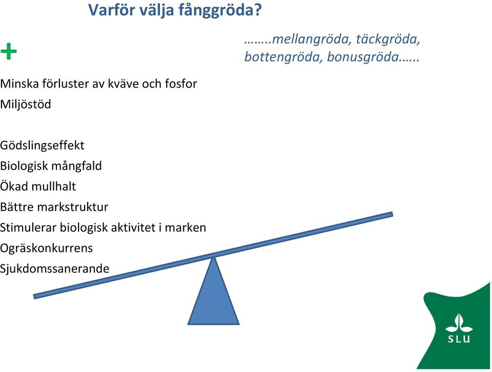 .. Minska förluster av kväve och fosfor Miljöstöd Gödslingseffekt