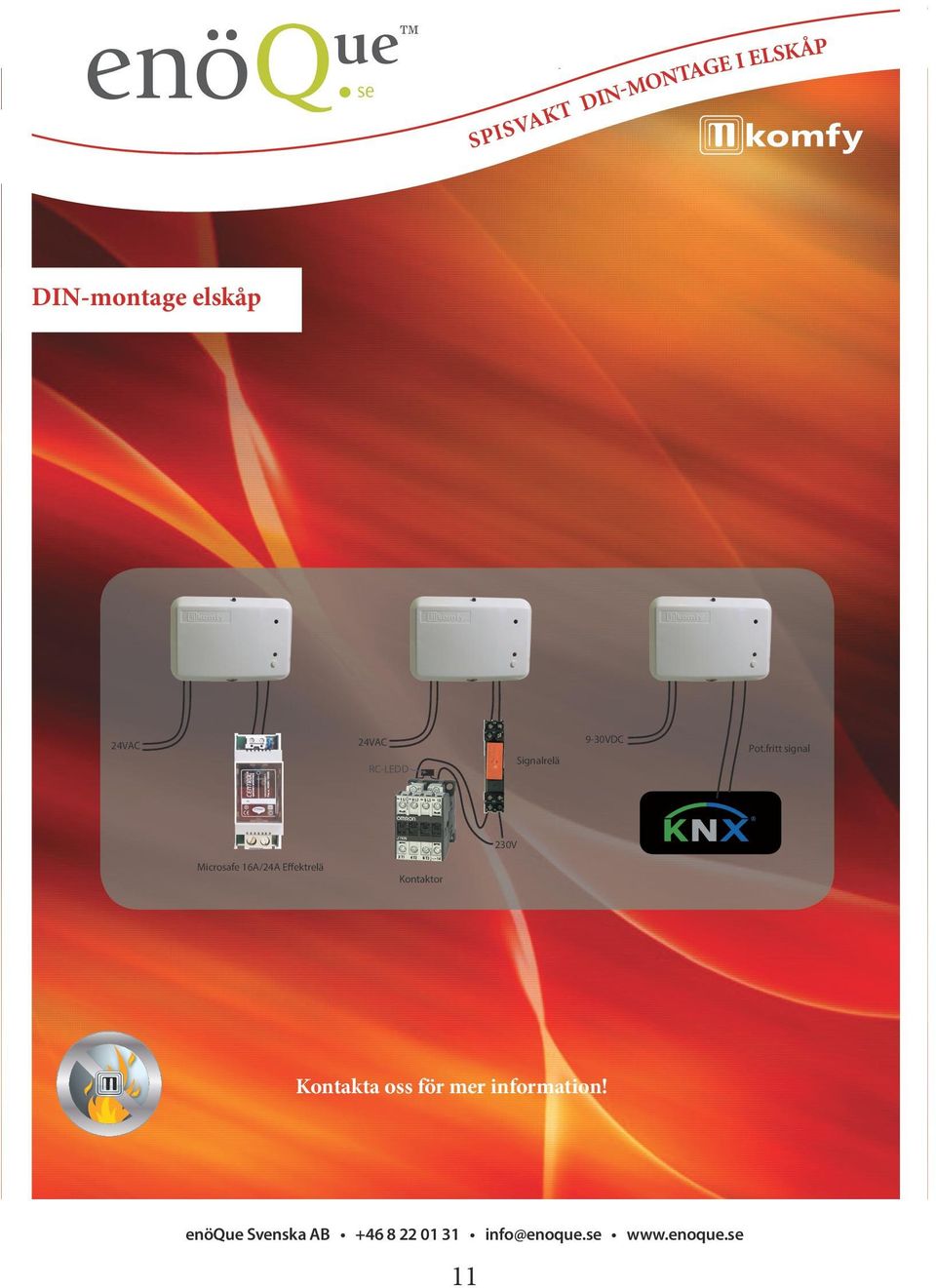 fritt signal 230V Microsafe 16A/24A Effektrelä Kontaktor