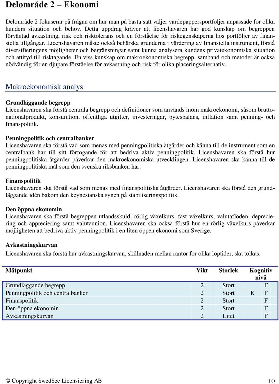 Licenshavaren måste också behärska grunderna i värdering av finansiella instrument, förstå diversifieringens möjligheter och begränsningar samt kunna analysera kundens privatekonomiska situation och