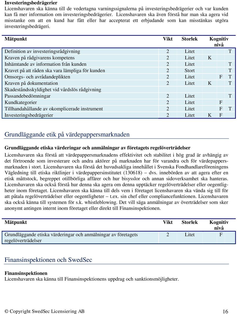 Definition av investeringsrådgivning 2 Litet T Kraven på rådgivarens kompetens 2 Litet K Inhämtande av information från kunden 2 Litet T Kravet på att råden ska vara lämpliga för kunden 2 Stort T