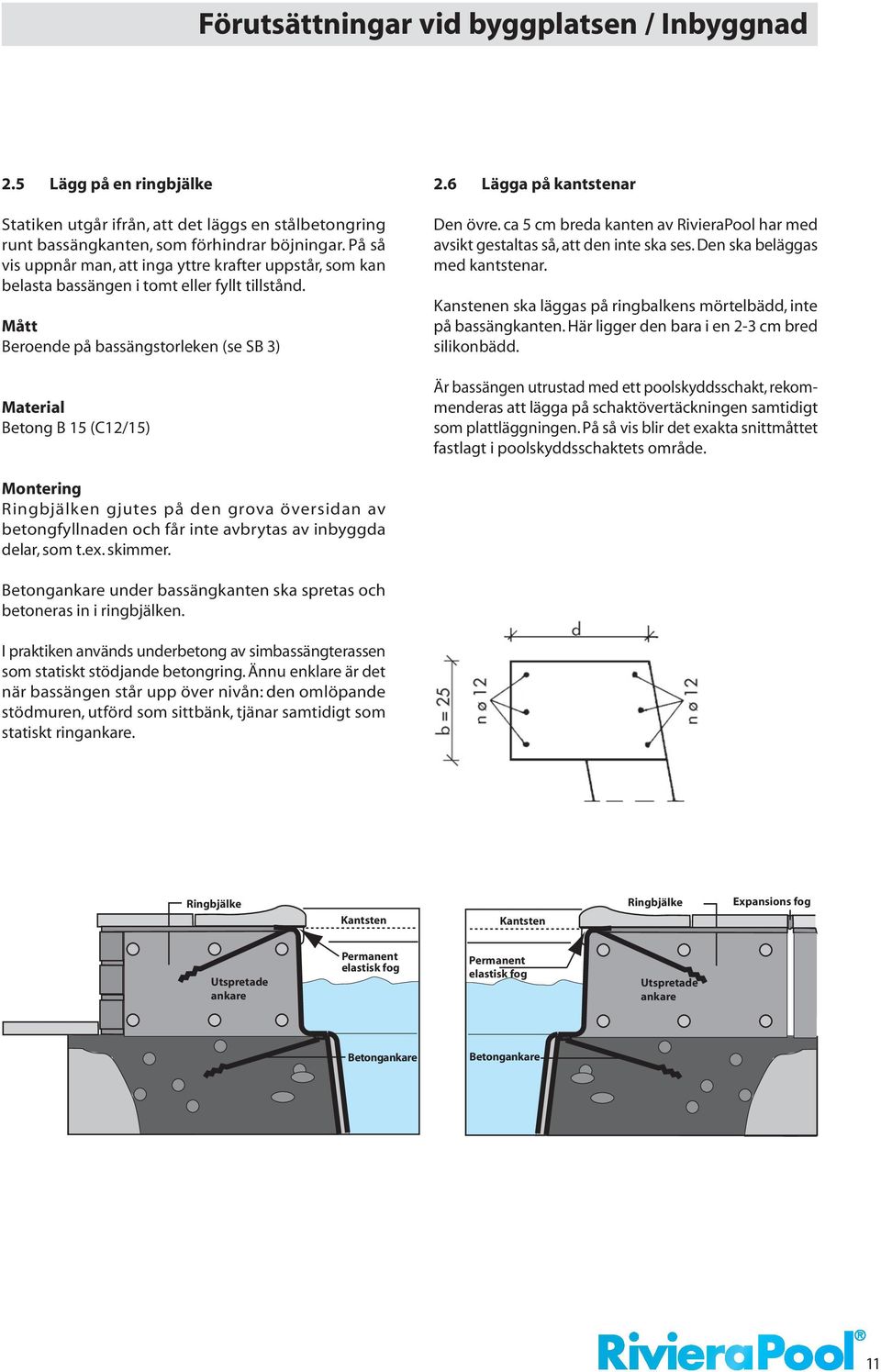 6 Lägga på kantstenar Den övre. ca 5 cm breda kanten av RivieraPool har med avsikt gestaltas så, att den inte ska ses. Den ska beläggas med kantstenar.