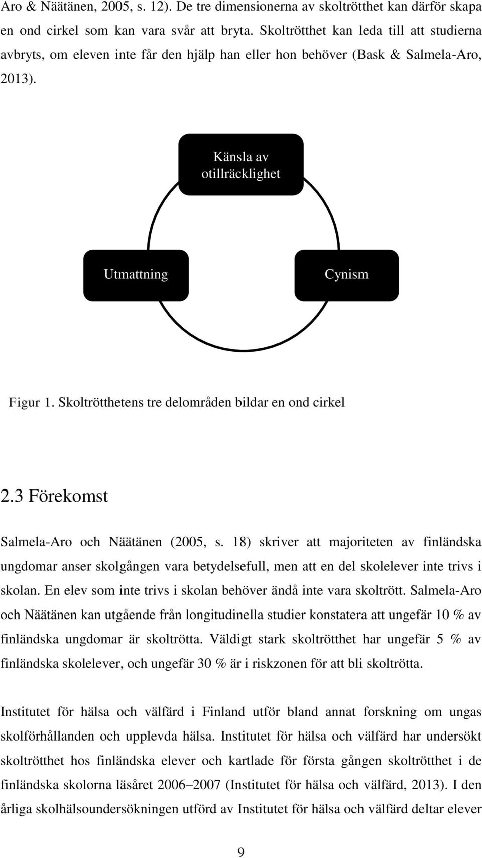 Skoltrötthetens tre delområden bildar en ond cirkel 2.3 Förekomst Salmela-Aro och Näätänen (2005, s.