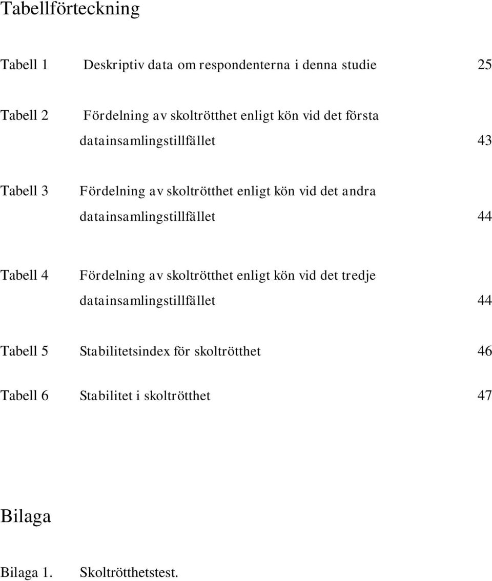 datainsamlingstillfället 44 Tabell 4 Fördelning av skoltrötthet enligt kön vid det tredje datainsamlingstillfället