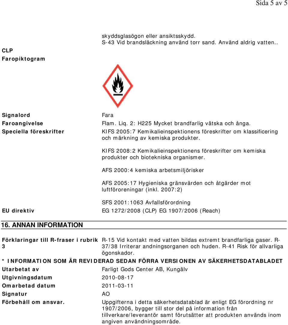 KIFS 2008:2 Kemikalieinspektionens föreskrifter om kemiska produkter och biotekniska organismer.