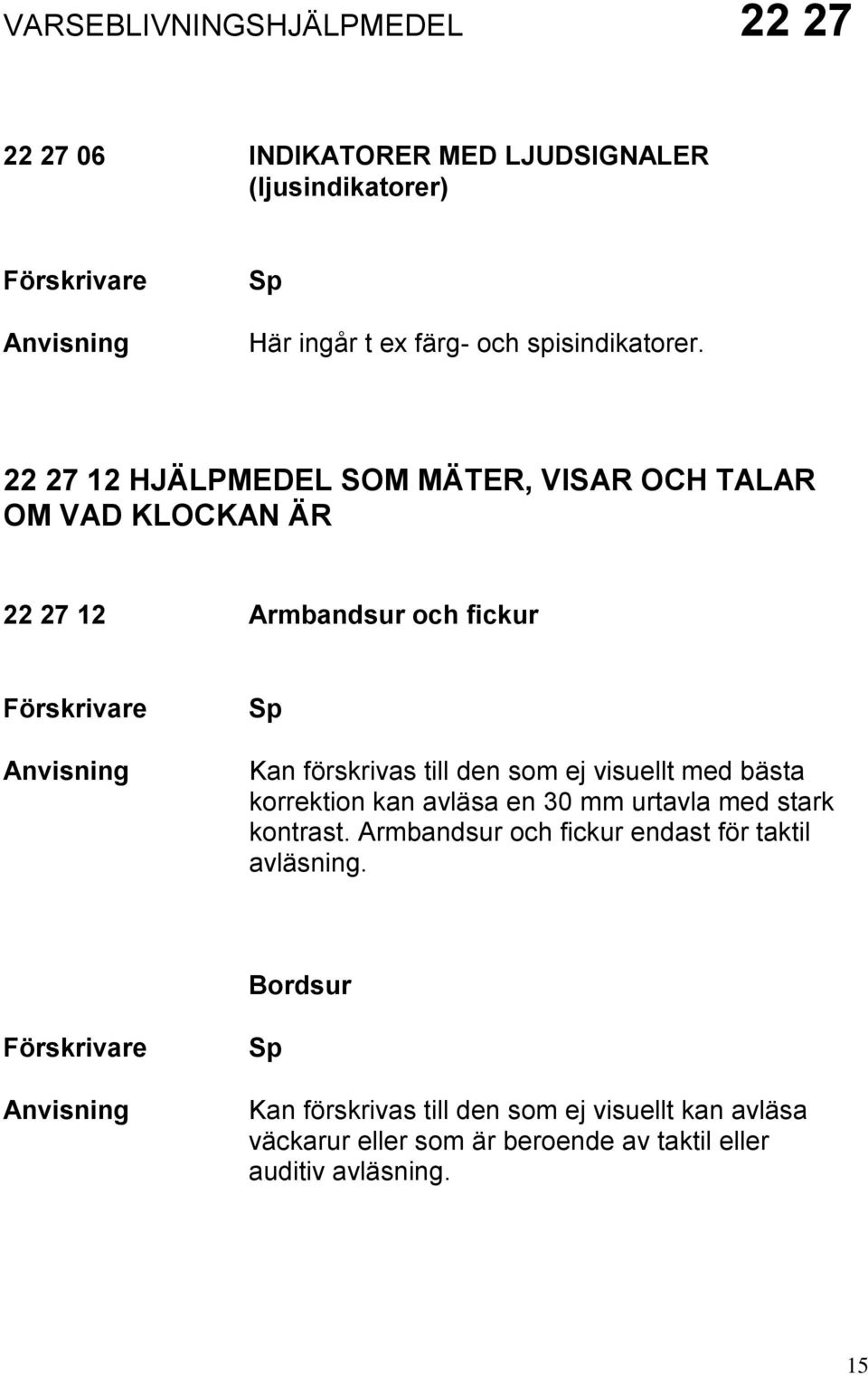 visuellt med bästa korrektion kan avläsa en 30 mm urtavla med stark kontrast. Armbandsur och fickur endast för taktil avläsning.