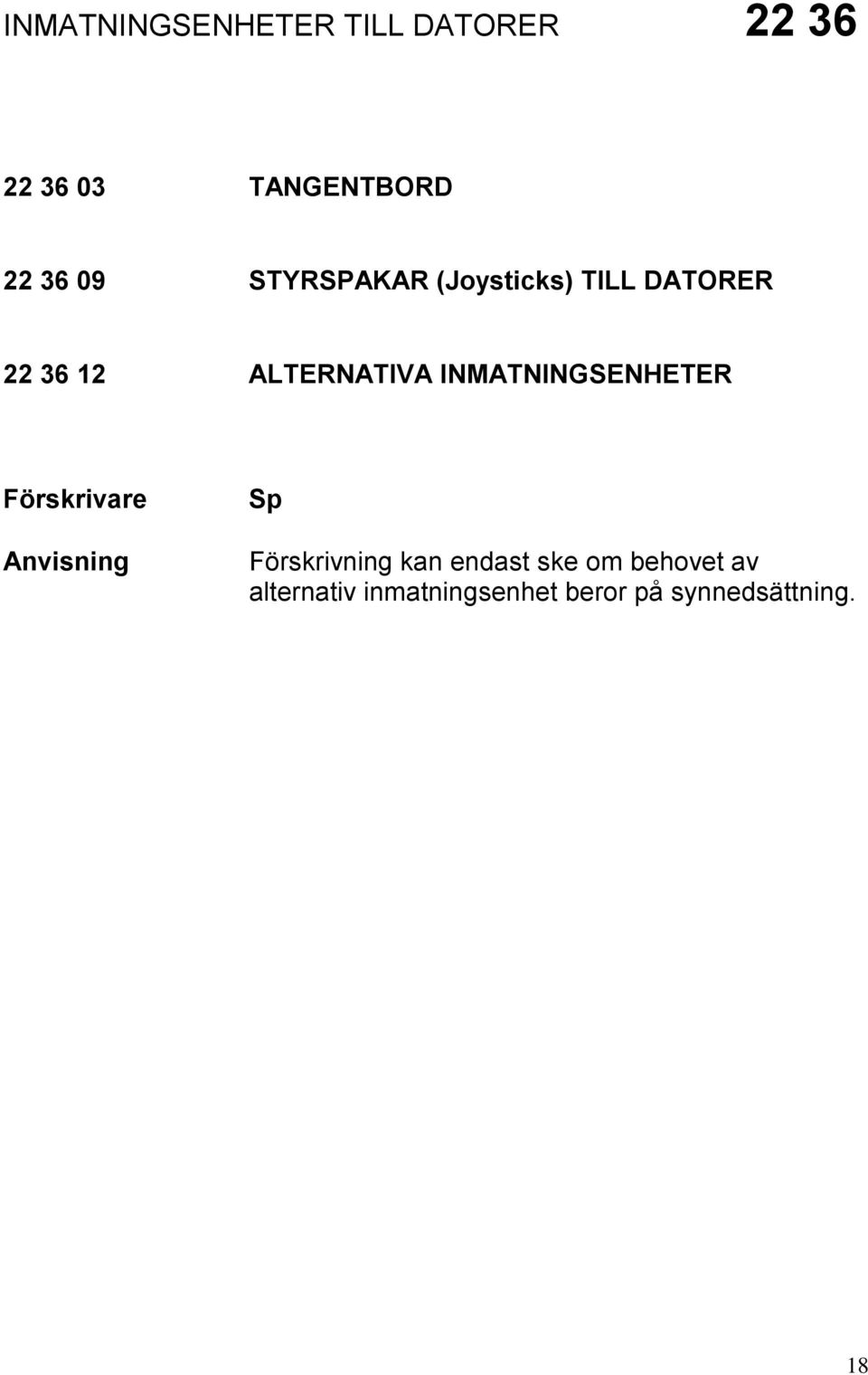 ALTERNATIVA INMATNINGSENHETER Förskrivning kan endast ske