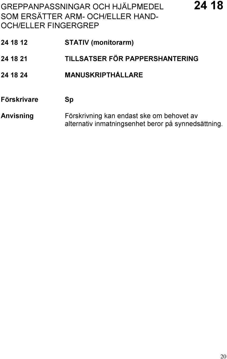 TILLSATSER FÖR PAPPERSHANTERING 24 18 24 MANUSKRIPTHÅLLARE Förskrivning