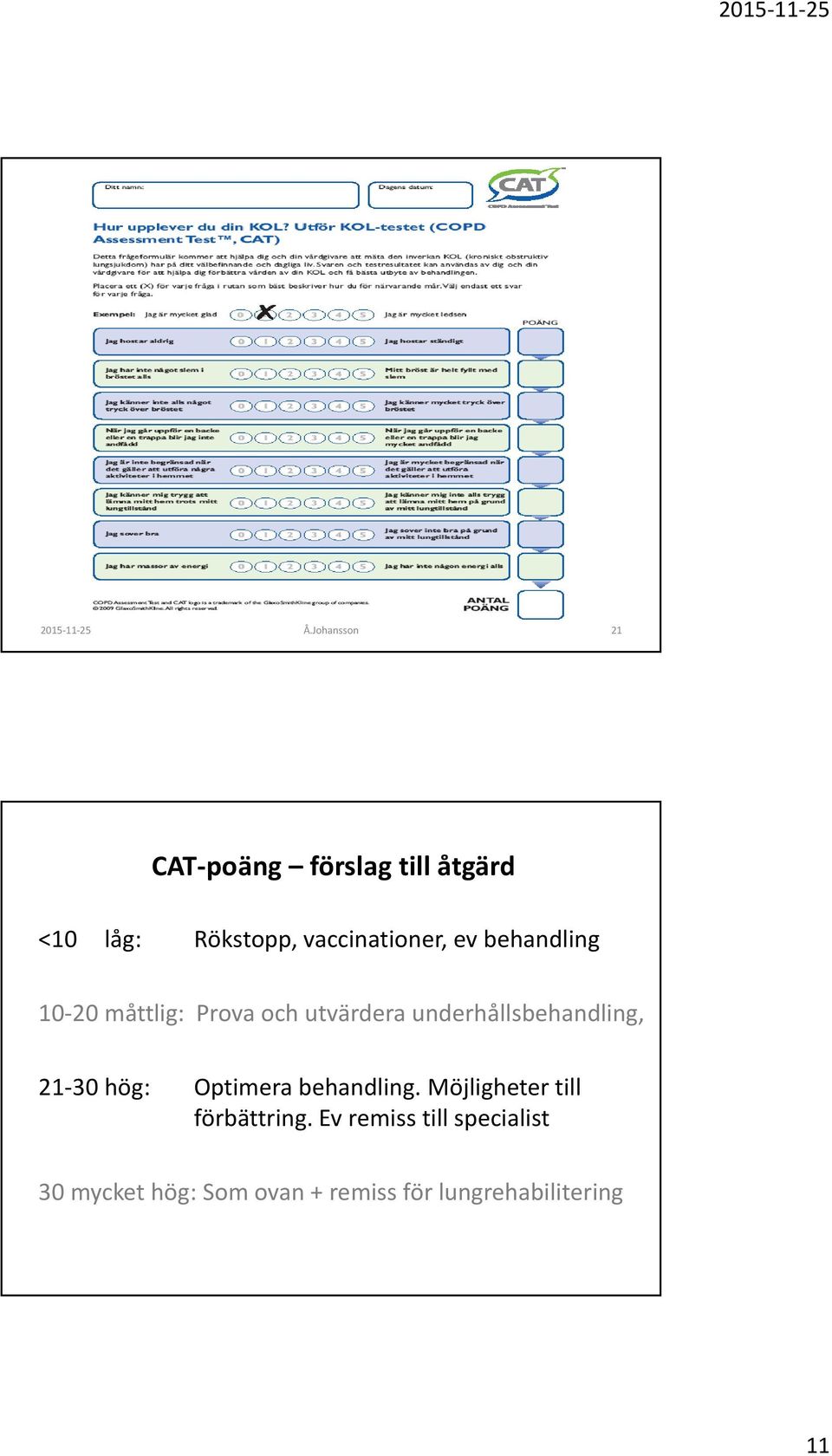 21-30 hög: Optimera behandling. Möjligheter till förbättring.