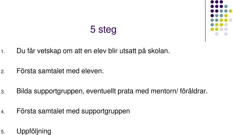 2. Första samtalet med eleven. 3.