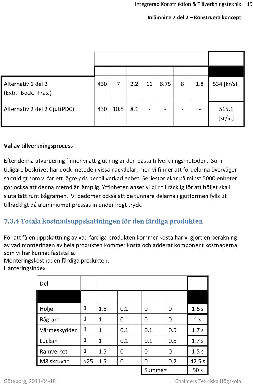 Som tidigare beskrivet har dock metoden vissa nackdelar, men vi finner att fördelarna överväger samtidigt som vi får ett lägre pris per tillverkad enhet.