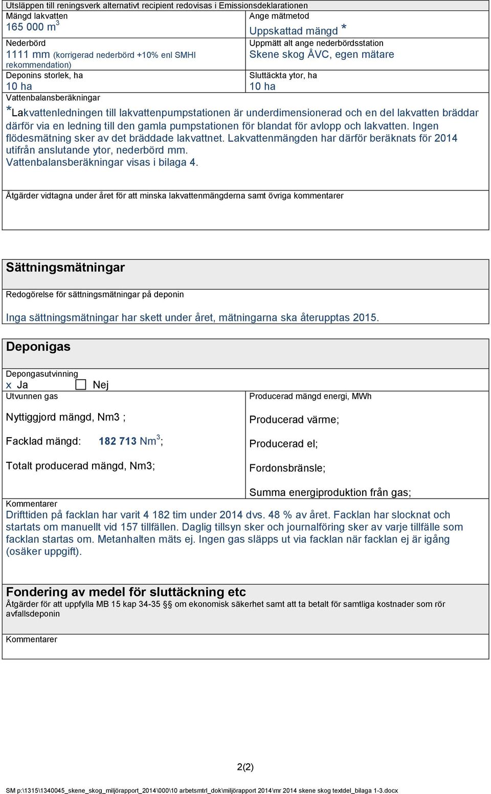 lakvattenpumpstationen är underdimensionerad och en del lakvatten bräddar därför via en ledning till den gamla pumpstationen för blandat för avlopp och lakvatten.