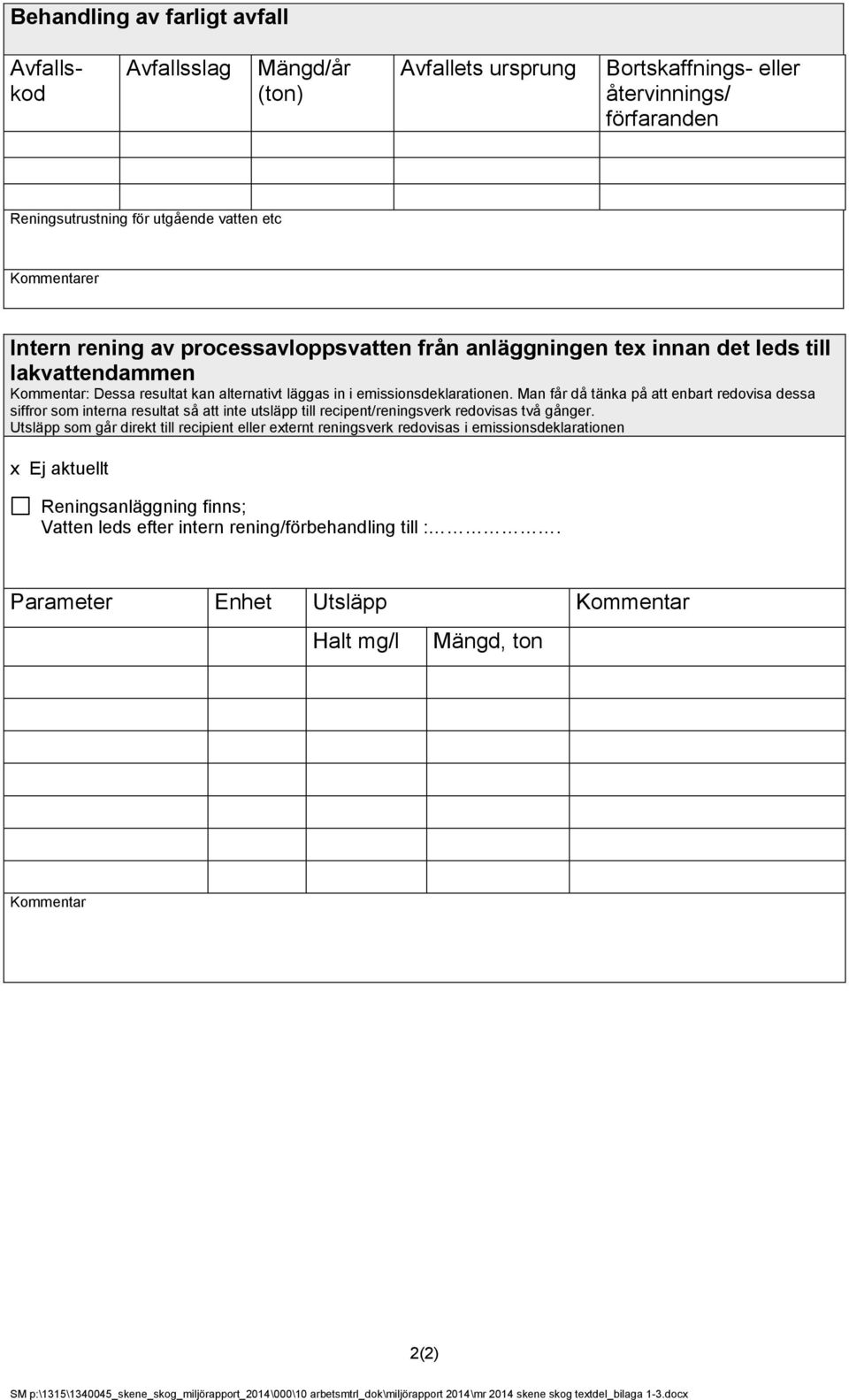 Man får då tänka på att enbart redovisa dessa siffror som interna resultat så att inte utsläpp till recipent/reningsverk redovisas två gånger.