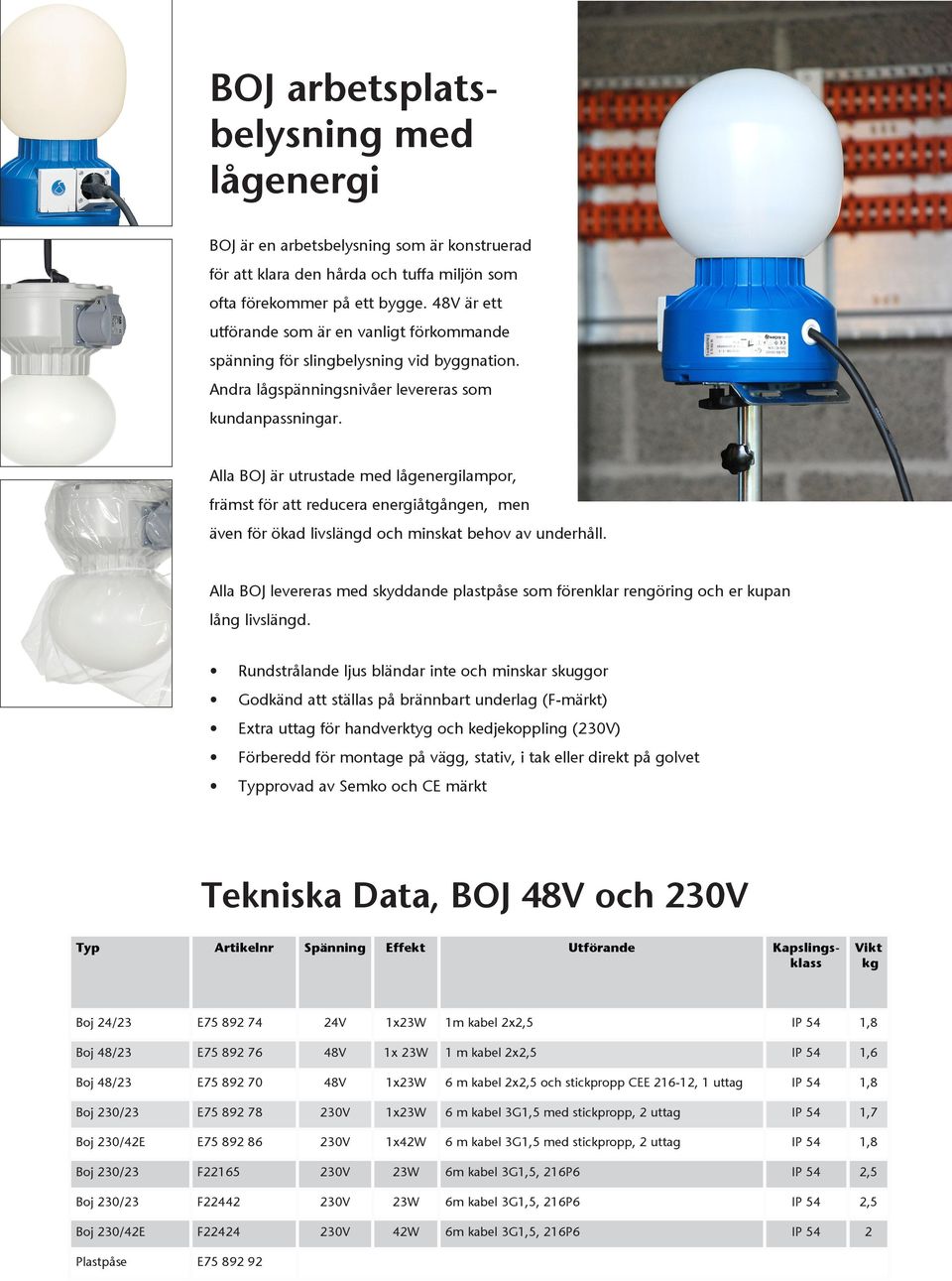 Alla BOJ är utrustade med lågenergilampor, främst för att reducera energiåtgången, men även för ökad livslängd och minskat behov av underhåll.