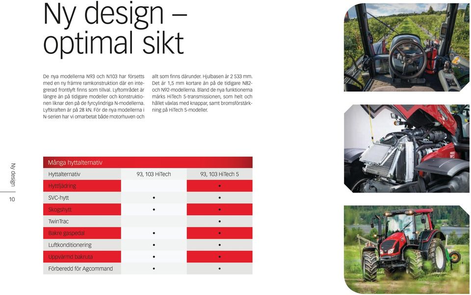 För de nya modellerna i N-serien har vi omarbetat både motorhuven och allt som finns därunder. Hjulbasen är 2 533 mm. Det är 1,5 mm kortare än på de tidigare N82- och N92-modellerna.