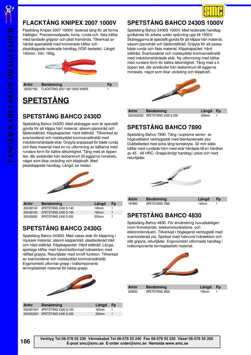 162007160 FLACKTÅNG 2007-160 1000V KNIPE 1 SPETSTÅNG SPETSTÅNG BAHCO 2430D Spetstång Bahco 2430D.