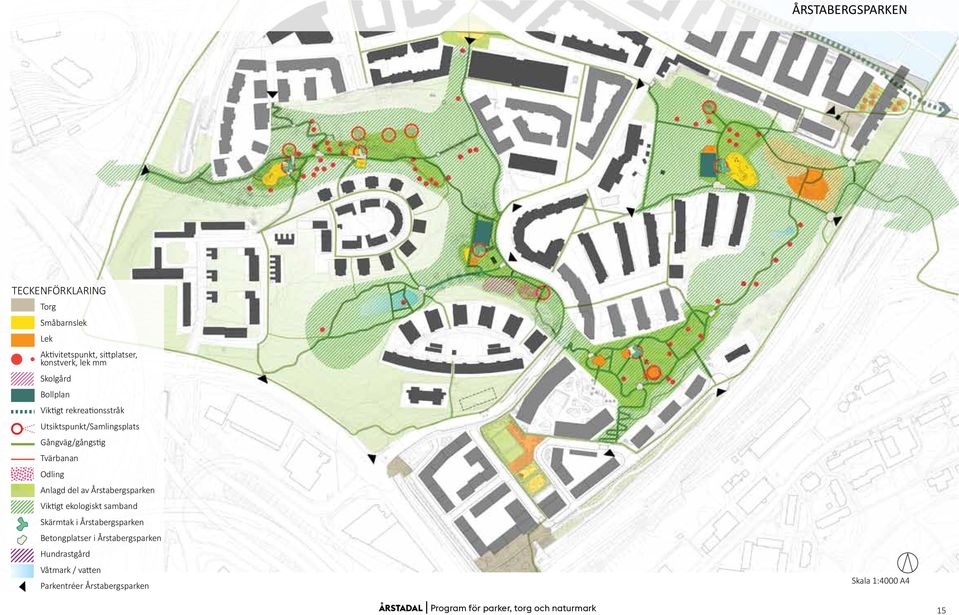Årstabergsparken Viktigt ekologiskt samband Skärmtak i Årstabergsparken Betongplatser i Årstabergsparken