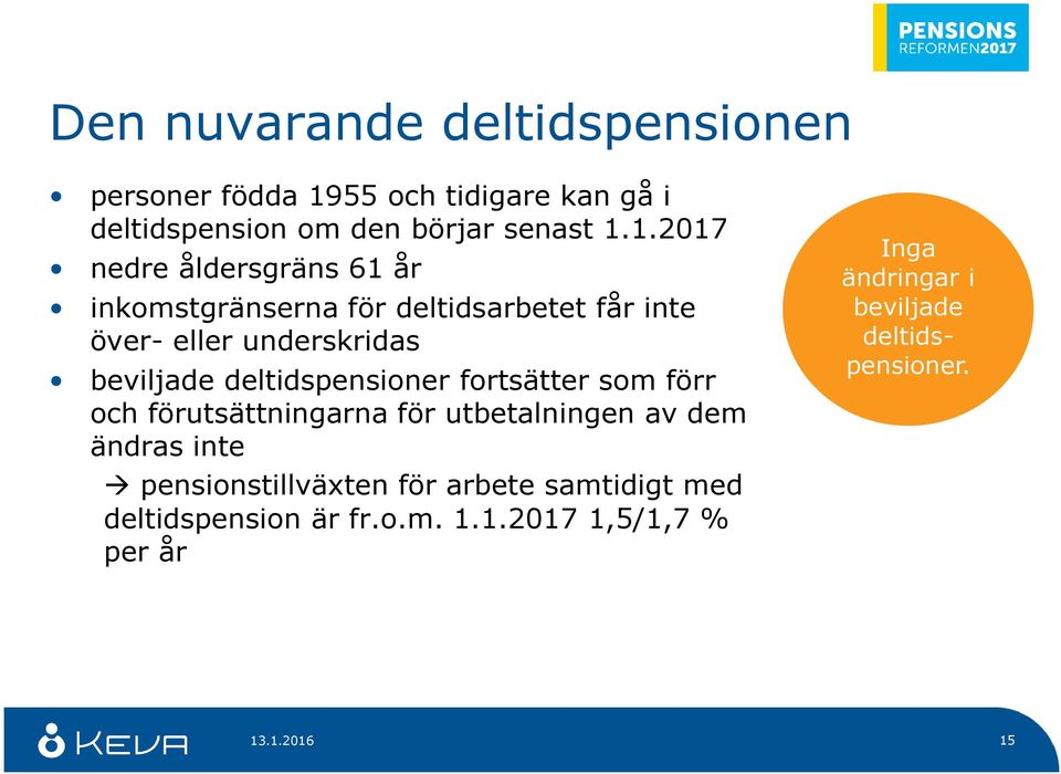 1.2017 nedre åldersgräns 61 år inkomstgränserna för deltidsarbetet får inte över- eller underskridas beviljade