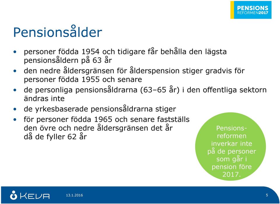 sektorn ändras inte de yrkesbaserade pensionsåldrarna stiger för personer födda 1965 och senare fastställs den övre och