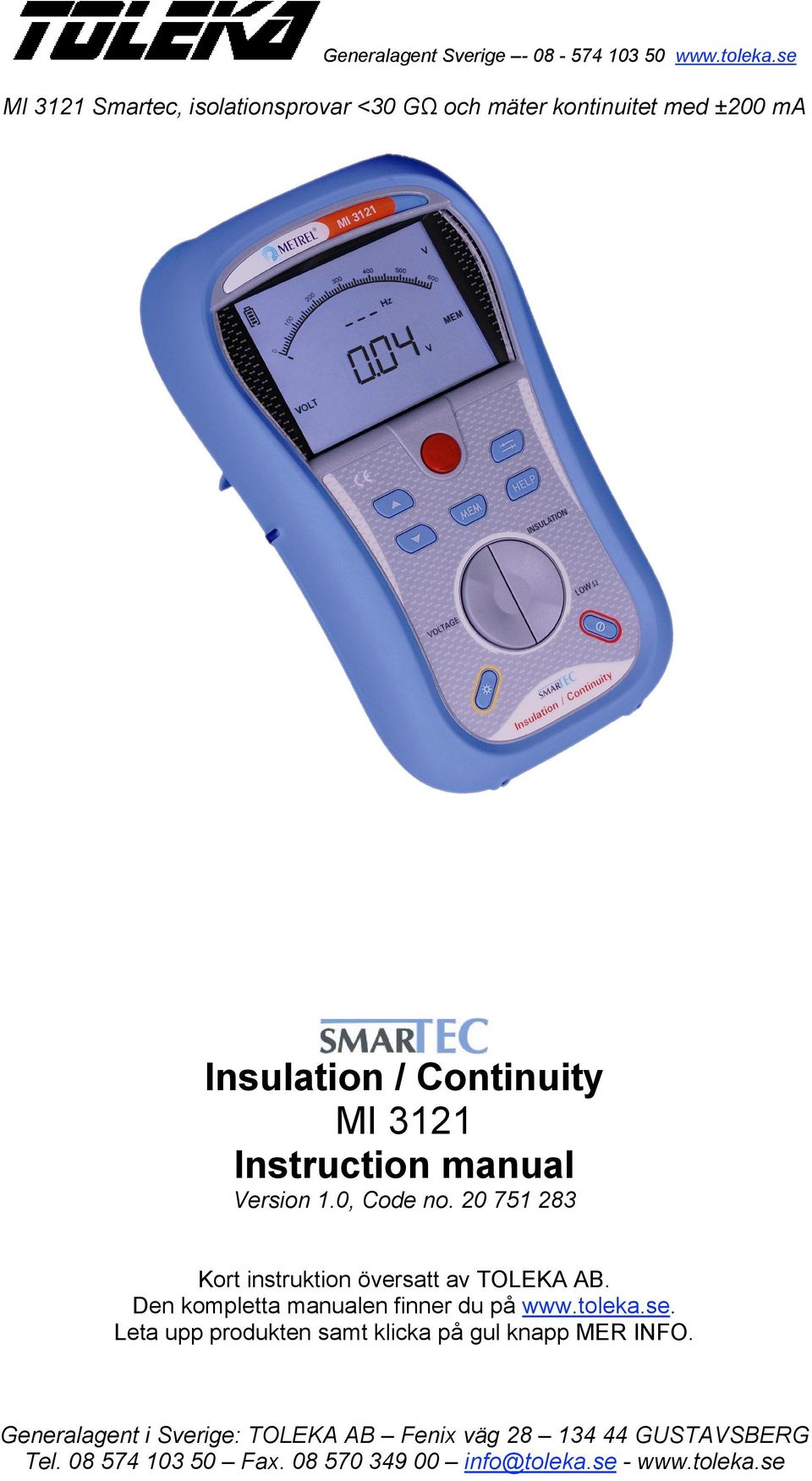 / Continuity MI 3121 Instruction manual Version 1.0, Code no.